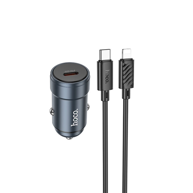 Autós töltő Lightning kábellel HOCO Z57, 30W, 3A, 1 x USB-C, Szürke