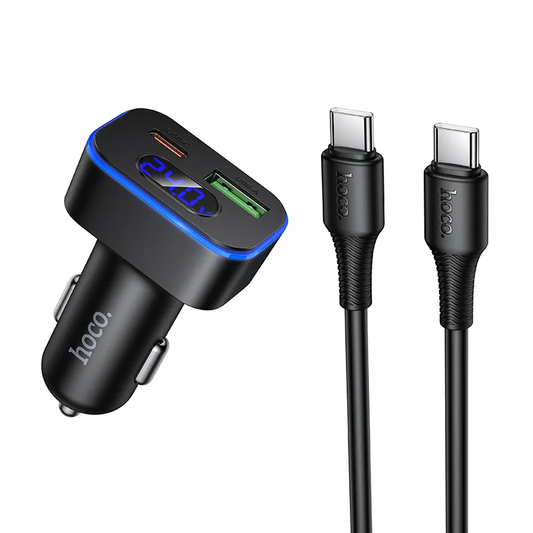 Autós töltő USB-C kábellel HOCO Z63B Display, 48W, 3A, 1 x USB-A - 1 x USB-C, Fekete
