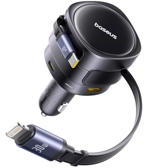 Baseus Enjoyment Max autós töltő USB-C / Lightning kábellel, 90 W, 1 × USB-A – 1 × USB-C, fekete C00035507121-02