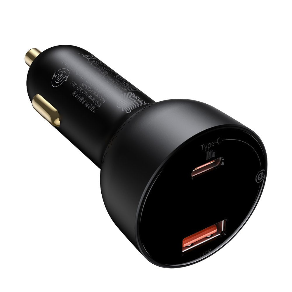 Autós töltő USB-C kábellel Baseus Superme, 100W, 5A, 1 x USB-A - 1 x USB-C, Fekete TZCCZX-01