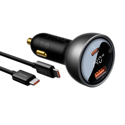 Baseus autós töltő USB-C kábellel, 140W, 5A, 1 x USB-A - 1 x USB-C, Fekete CGZX070001