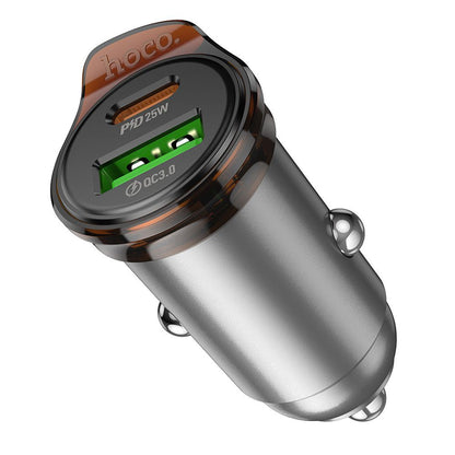 Autós töltő Lightning kábellel HOCO NZ16A, 43W, 3A, 1 x USB-A - 1 x USB-C, Szürke