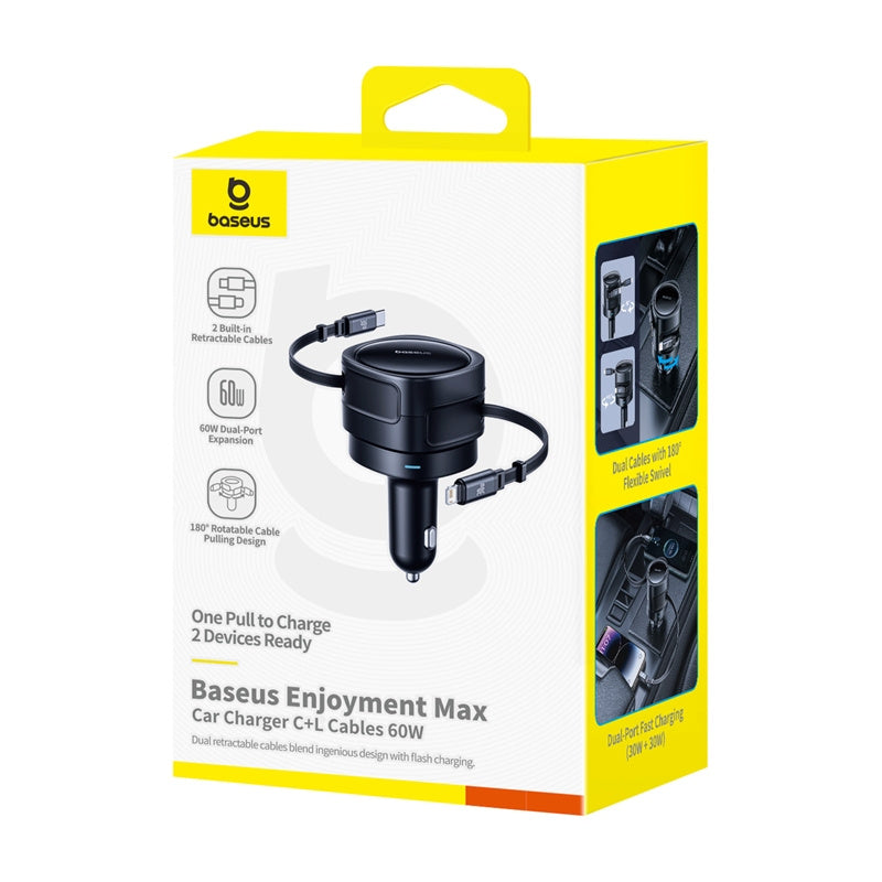 Autós töltő USB-C / Lightning kábellel Baseus Enjoyment Max, 60W, 3A, Fekete C00035507121-00