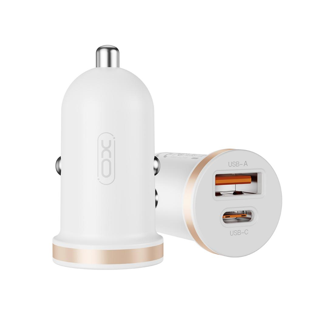 Autós töltő Lightning kábellel XO Design CC56, 30W, 3A, 1 x USB-A - 1 x USB-C, Fehér