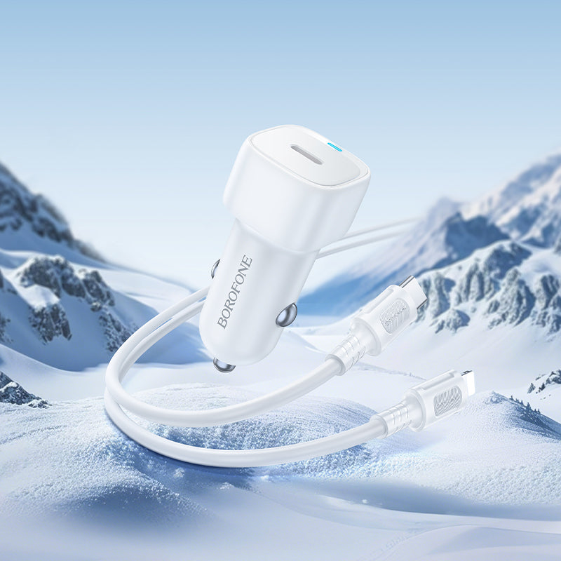 Car Charger with Lightning Cable Borofone BZ34B Cloud, 20W, 3A, 1 x USB-A - 1 x USB-C, White