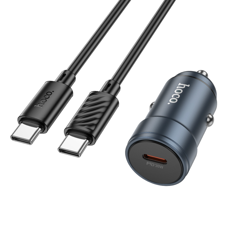 HOCO Z57 USB-C Kábeles Autós Töltő, 30W, 3A, 1 x USB-C, Szürke