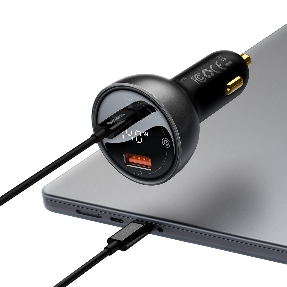 Baseus autós töltő USB-C kábellel, 140W, 5A, 1 x USB-A - 1 x USB-C, Fekete CGZX070001
