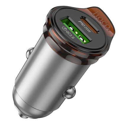 Autós töltő Lightning kábellel HOCO NZ16A, 43W, 3A, 1 x USB-A - 1 x USB-C, Szürke