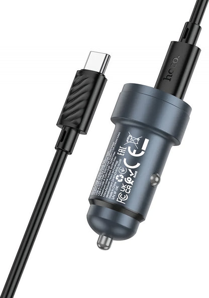 Autós töltő USB-C kábellel HOCO Z57A, 30W, 3A, 1 x USB-A - 1 x USB-C, Szürke