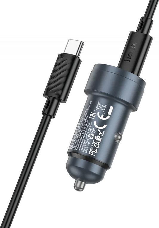 Autós töltő USB-C kábellel HOCO Z57A, 30W, 3A, 1 x USB-A - 1 x USB-C, Szürke