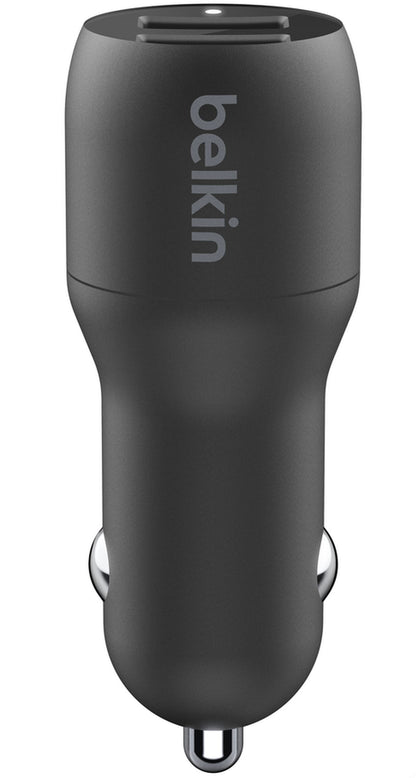 Belkin BoostCharge Dual autós töltő Lightning kábellel, 24W, 2.4A, 2 x USB-A, fekete CCD001bt1MBK