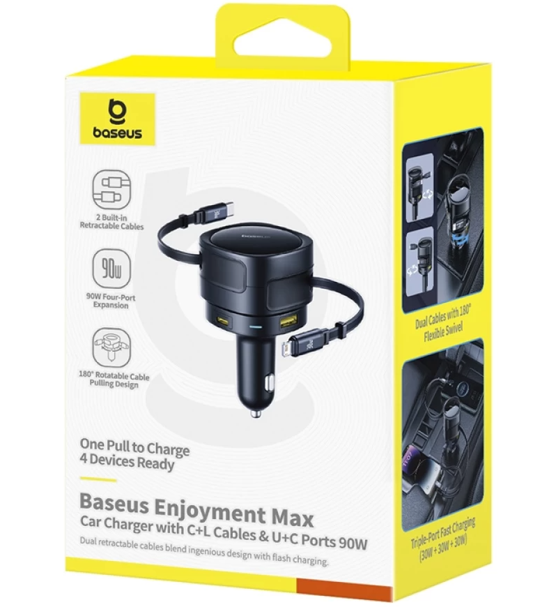 Baseus Enjoyment Max autós töltő USB-C / Lightning kábellel, 90 W, 1 × USB-A – 1 × USB-C, fekete C00035507121-02