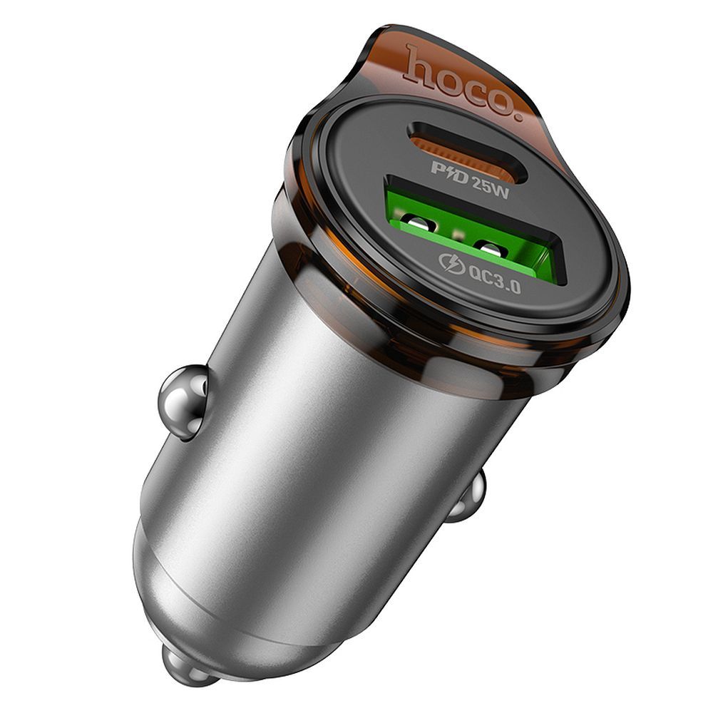 Autós töltő Lightning kábellel HOCO NZ16A, 43W, 3A, 1 x USB-A - 1 x USB-C, Szürke