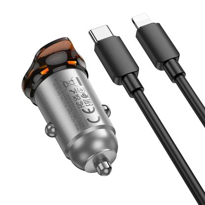 Autós töltő Lightning kábellel HOCO NZ16, 30W, 3A, 1 x USB-C, Szürke