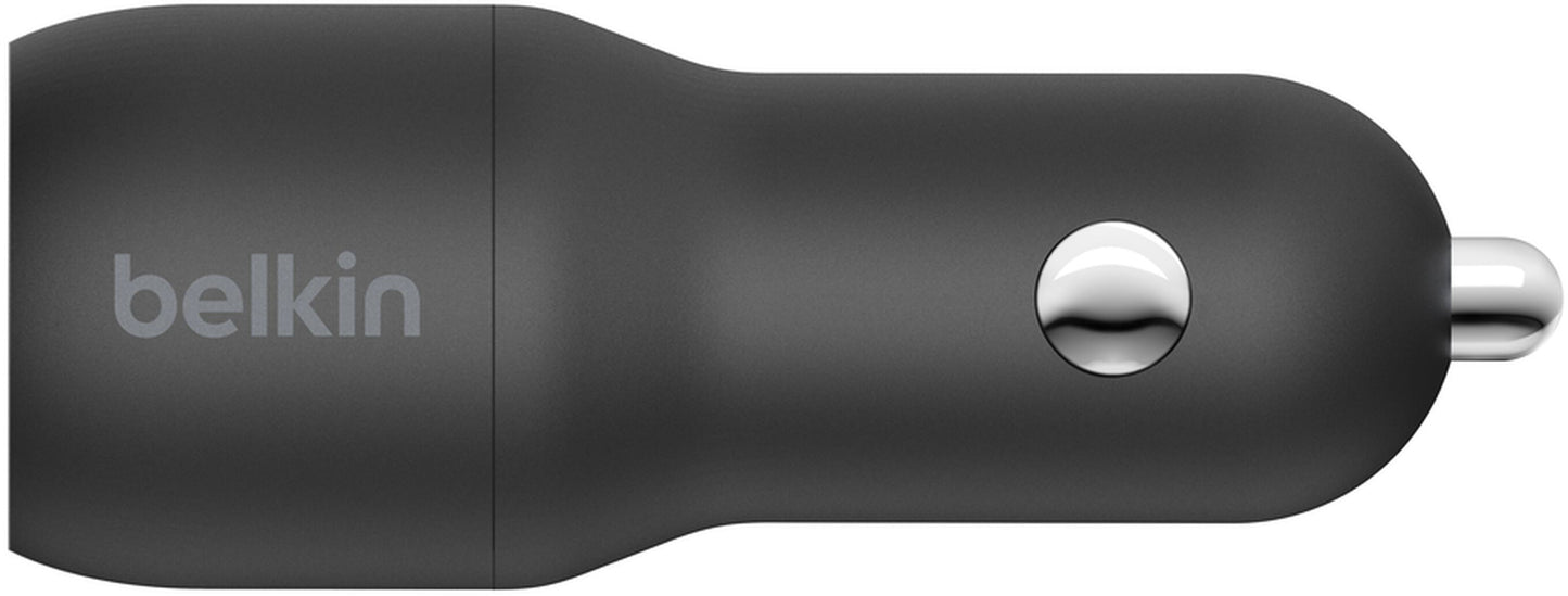 Belkin BoostCharge Dual autós töltő Lightning kábellel, 24W, 2.4A, 2 x USB-A, fekete CCD001bt1MBK