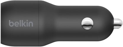 Belkin BoostCharge Dual autós töltő Lightning kábellel, 24W, 2.4A, 2 x USB-A, fekete CCD001bt1MBK