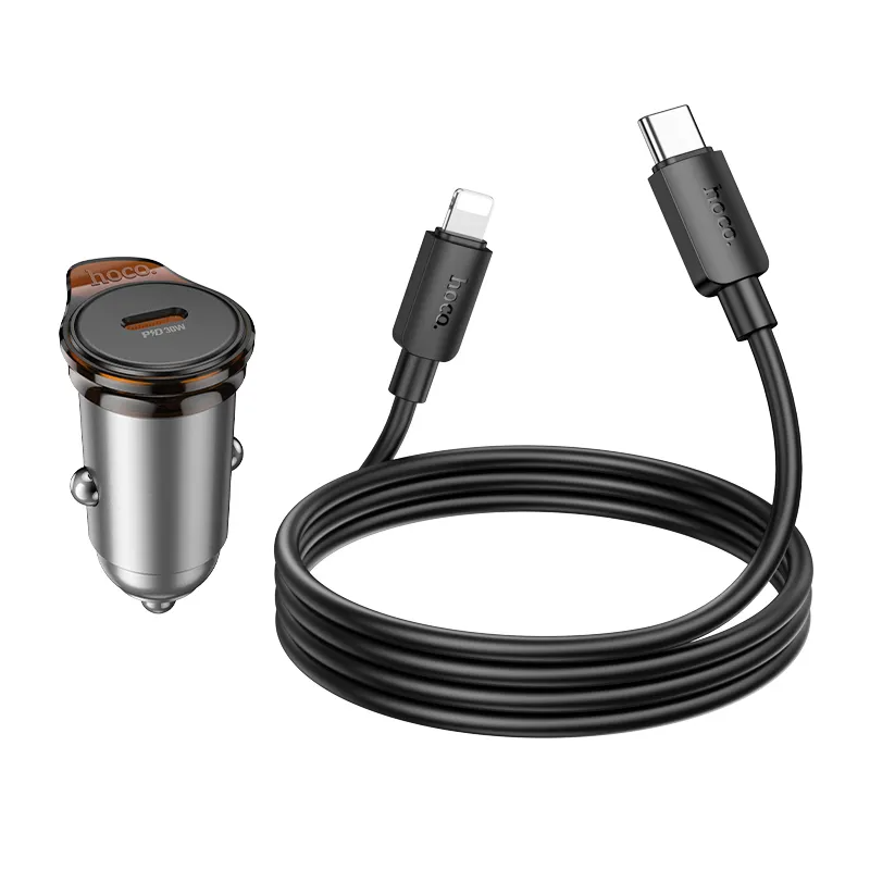 Autós töltő Lightning kábellel HOCO NZ16, 30W, 3A, 1 x USB-C, Szürke