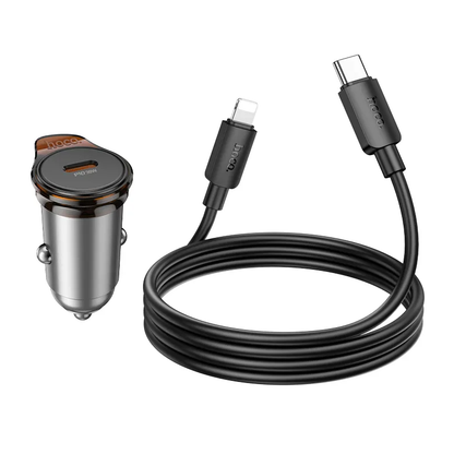 Autós töltő Lightning kábellel HOCO NZ16, 30W, 3A, 1 x USB-C, Szürke