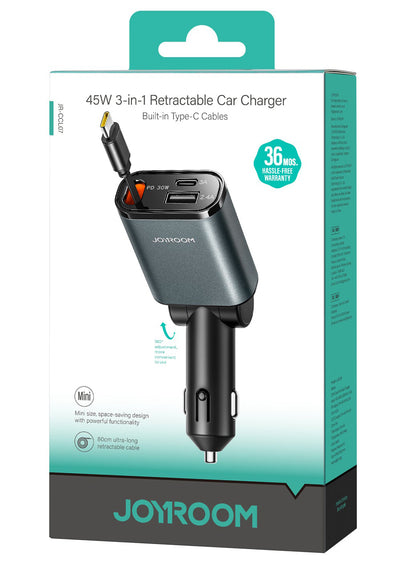 Autós töltő USB-C kábellel Joyroom JR-CCL07, 30W, 3A, 1 x USB-A - 1 x USB-C, Szürke
