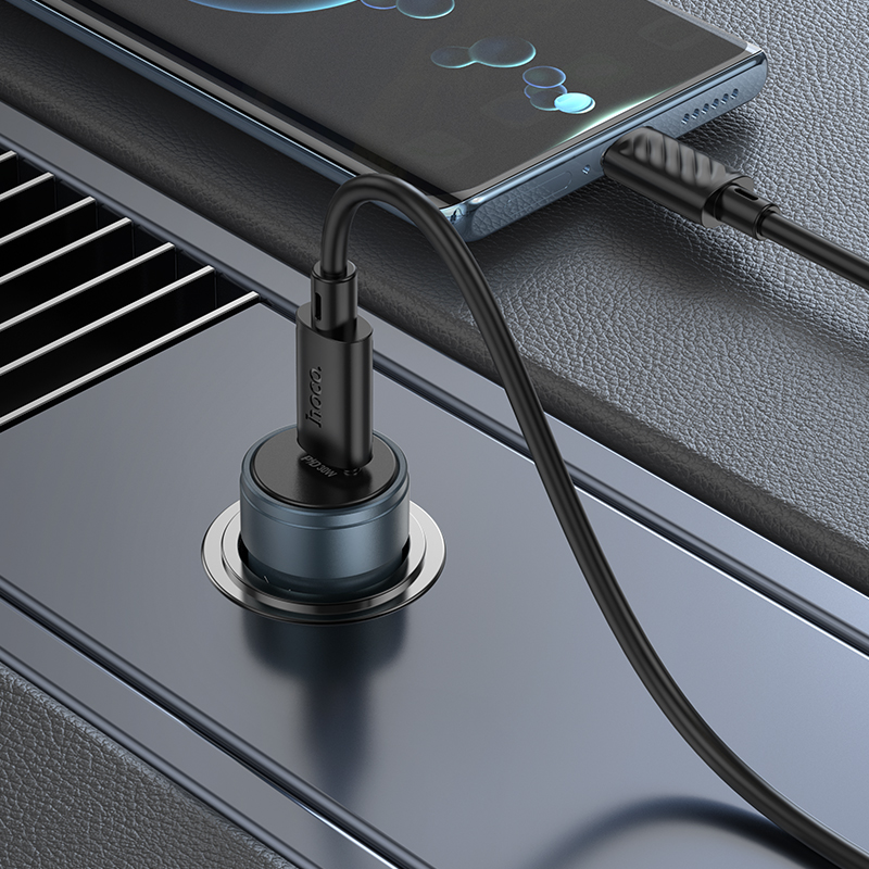 HOCO Z57 USB-C Kábeles Autós Töltő, 30W, 3A, 1 x USB-C, Szürke