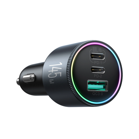 Autós töltő USB-C kábellel Joyroom JR-CCN07, 145W, 5A, 1 x USB-A - 2 x USB-C, Szürke