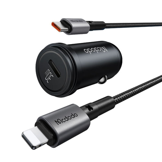 Car Charger with Lightning Cable McDodo CC-7492 Obsidian, 30W, 3A, 1 x USB-C, Black