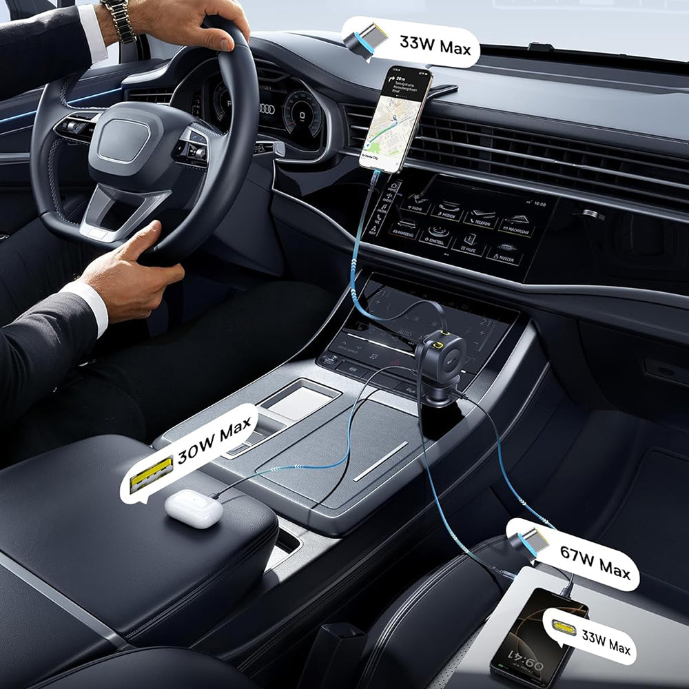 Baseus PrimeTrip VR2 Max Car Charger with USB-C Cable, 163W, 3A, 1 x USB-A - 1 x USB-C, Black P10162701313-00