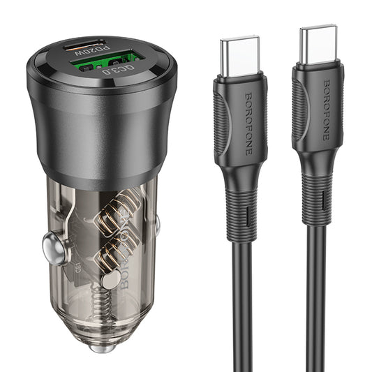 Autós töltő USB-C kábellel Borofone BZ25 Journey, 38W, 3A, 1 x USB-A - 1 x USB-C, Fekete