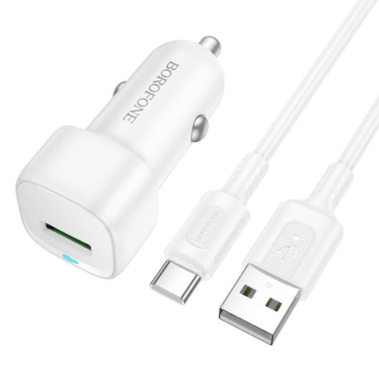 Autós töltő USB-C kábellel Borofone BZ34 Cloud, 18W, 3A, 1 x USB-A, Fehér