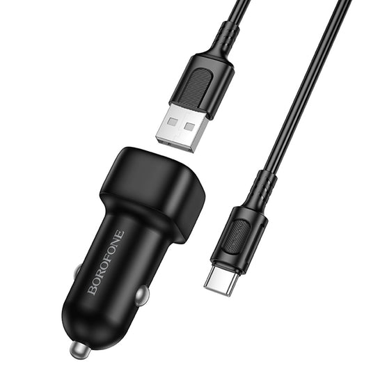 Autós töltő USB-C kábellel Borofone BZ34 Cloud, 18W, 3A, 1 x USB-A, Fekete