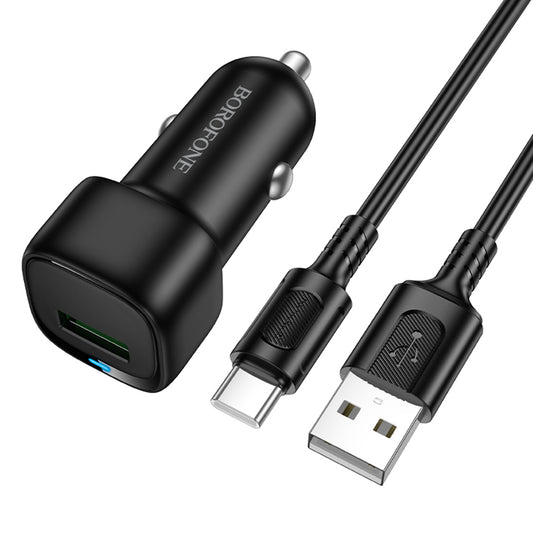 Autós töltő USB-C kábellel Borofone BZ34 Cloud, 18W, 3A, 1 x USB-A, Fekete