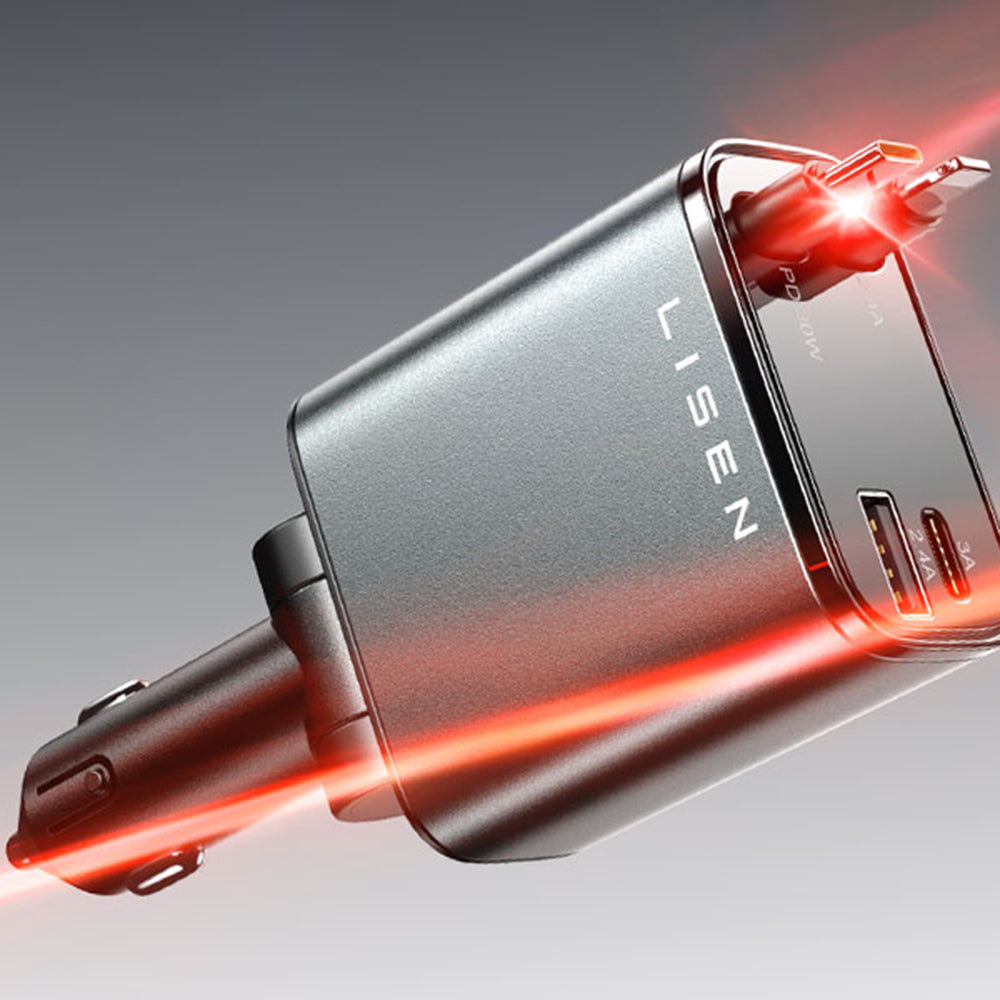 Autós töltő USB-C / Lightning kábellel Lisen, 69W, 3A, 1 x USB-A - 1 x USB-C, Fekete YL0224040031