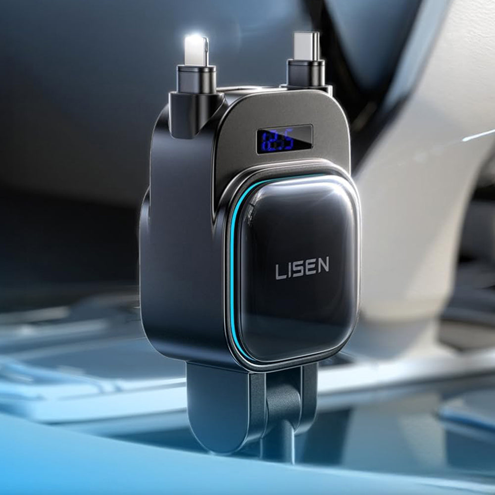 Autós töltő USB-C / Lightning Lisen kijelzővel, 96W, 3A, 1 x USB-A - 1 x USB-C, Fekete YL0224080017