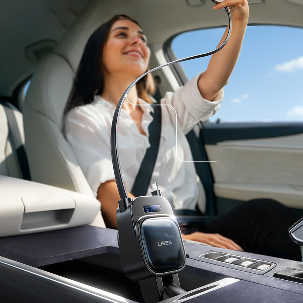 Autós töltő USB-C / Lightning Lisen kijelzővel, 96W, 3A, 1 x USB-A - 1 x USB-C, Fekete YL0224080017