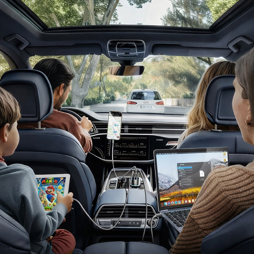 Lisen autós töltő USB-C kábellel, 170W, 5A, 1 x USB-A - 2 x USB-C, Fekete YL0224010001