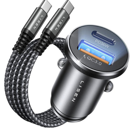 Autós töltő USB-C kábellel Lisen, 51W, 3A, 1 x USB-A - 1 x USB-C, Sötétkék YL0223080047