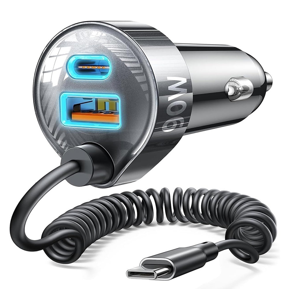 Lisen Car Charger with USB-C Cable, 90W, 3A, 1 x USB-A - 1 x USB-C, Black YL0223120020