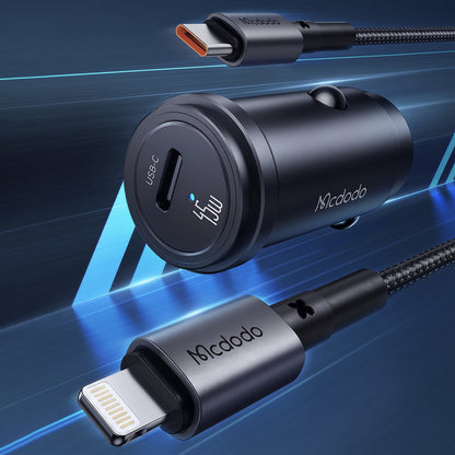 Mcdodo CC-7495 USB-C Kábeles Autós Töltő, 45W, 3A, 1 x USB-C, Fekete