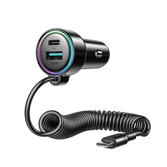 Autós töltő USB-C kábellel Joyroom JR-CL07, 90W, 3A, 1 x USB-A - 1 x USB-C, Fekete