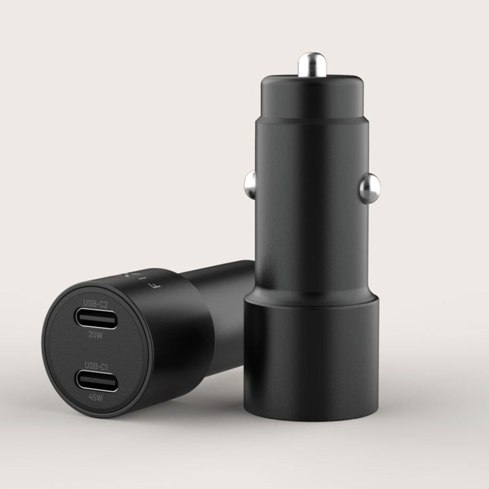 Fixed autós töltő, 65W, 3A, 2 x USB-C, Fekete