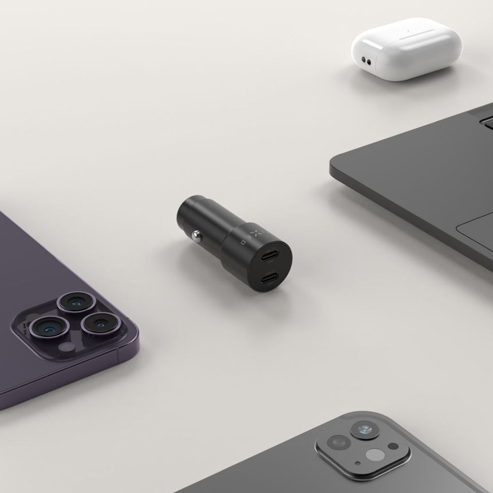 Fixed autós töltő, 65W, 3A, 2 x USB-C, Fekete