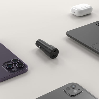 Fixed autós töltő, 65W, 3A, 2 x USB-C, Fekete