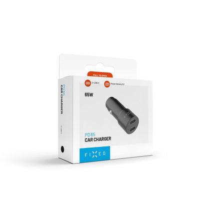 Fixed autós töltő, 65W, 3A, 2 x USB-C, Fekete