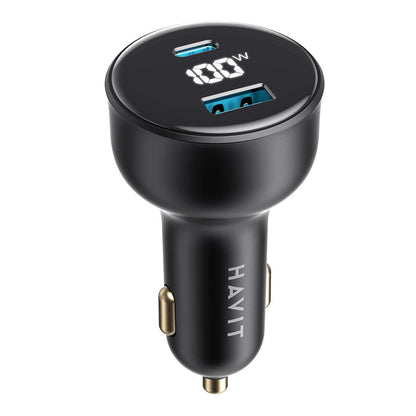 HAVIT CC100W Display autós töltő, 100W, 5A, 1 x USB-A - 1 x USB-C, Fekete
