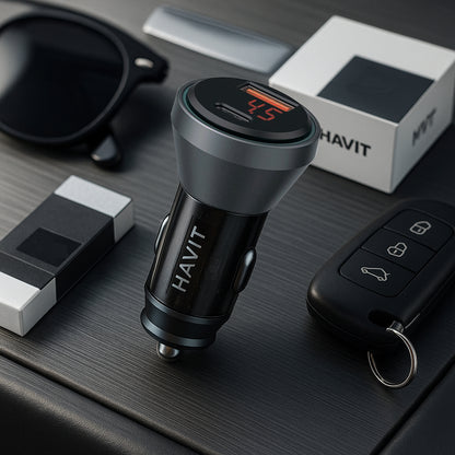 HAVIT CC2017 Autós Töltő, 45W, 3A, 1 x USB-A - 1 x USB-C, Fekete-Kék