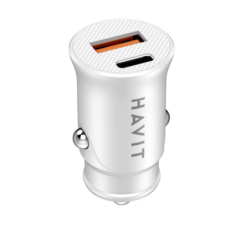 HAVIT CC2022 autós töltő, 20W, 3A, 1 x USB-A - 1 x USB-C, Fehér
