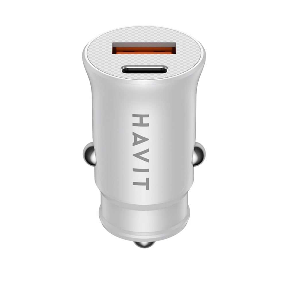 HAVIT CC2022 autós töltő, 20W, 3A, 1 x USB-A - 1 x USB-C, Fehér