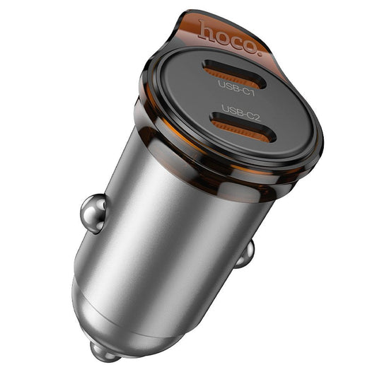 Autós töltő HOCO NZ16B, 45W, 3A, 2 x USB-C, Szürke