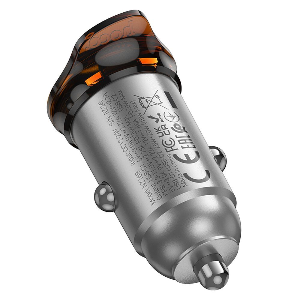 Autós töltő HOCO NZ16B, 45W, 3A, 2 x USB-C, Szürke