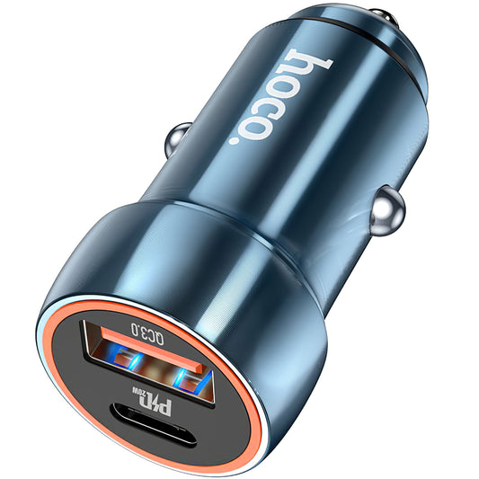 HOCO Z46A Autós Töltő, 20W, 3A, 1 x USB-A - 1 x USB-C, Kék